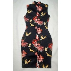 MISSGUIDED Bodycon Dress Womens Sz 2 Floral Halter Stretch Shaping Sleeveless